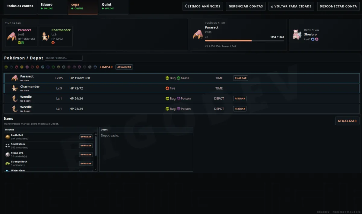Tela Free do Depot e gerenciamento de itens