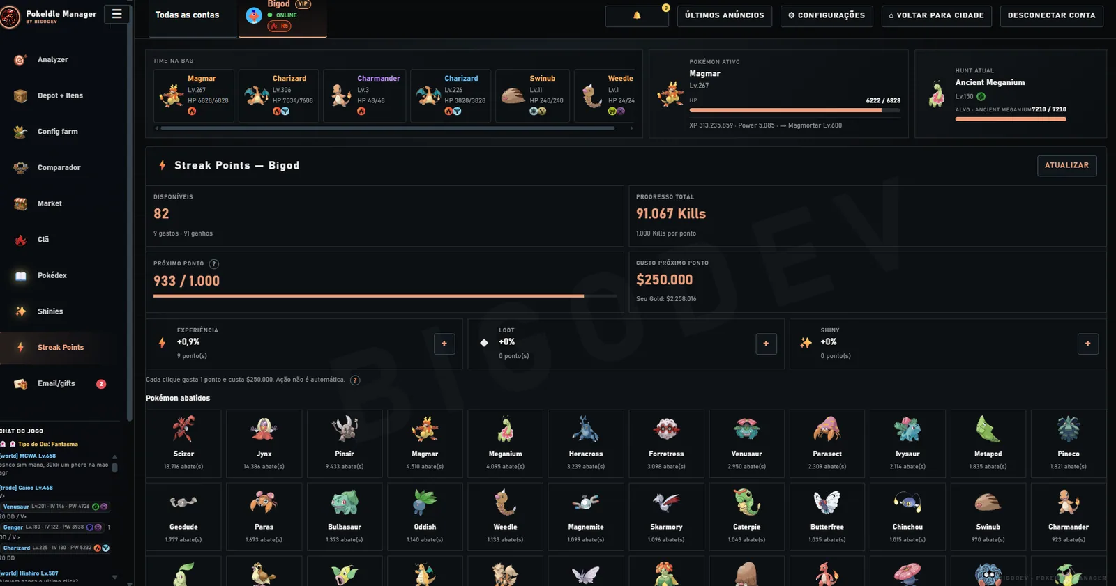 Tela Premium de Streak Points com progresso, custo e trilhas de bônus